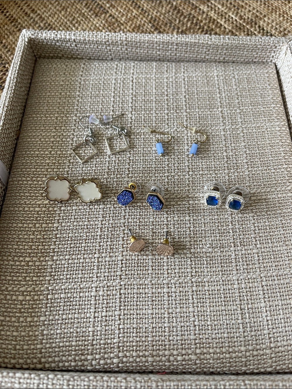 Earring Set Mixed Stud & Dangles — Blue, White, Rose Gold